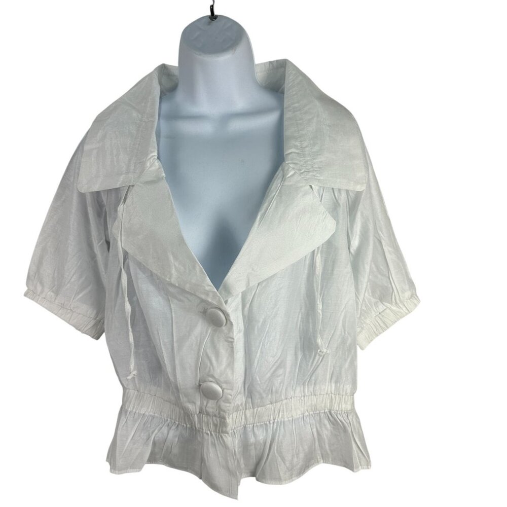 Love Stitch Womens White Short Sleeve Button Front Blouse Size S Lightweight Fit
